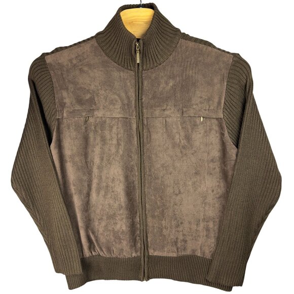 Robert Louis Jacket XL Maroon Ribbed Knit & Suede Style Preppy Full Zip Pockets - Picture 1 of 10